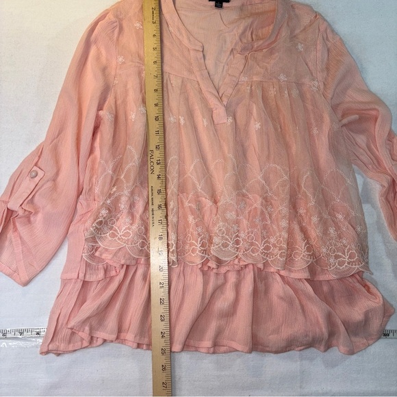 Pink Ruffled 3/4 Sleeve Blouse Women Large - Picture 7 of 10